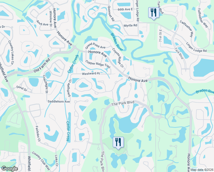 map of restaurants, bars, coffee shops, grocery stores, and more near 6611 Virginia Crossing in Manatee County