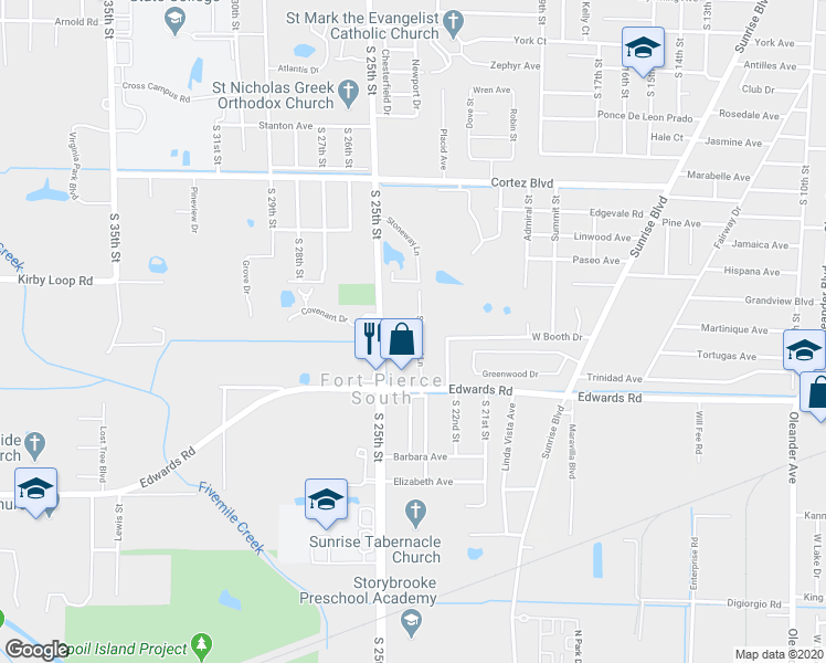 map of restaurants, bars, coffee shops, grocery stores, and more near 2915 Sherwood Lane in Fort Pierce