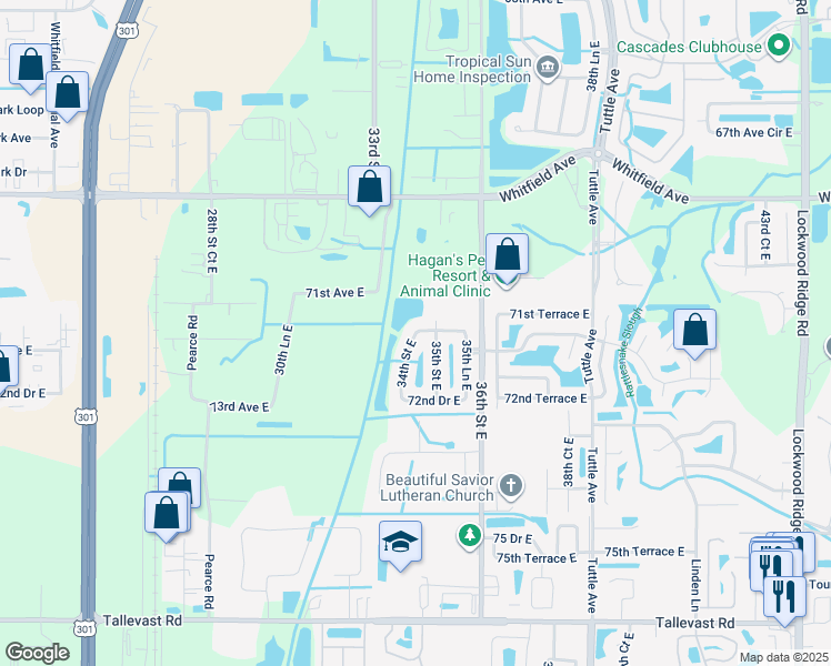 map of restaurants, bars, coffee shops, grocery stores, and more near 5400 34th Street East in Sarasota