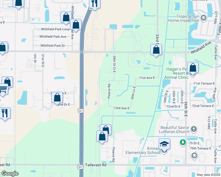 map of restaurants, bars, coffee shops, grocery stores, and more near 7103 28th Street East in Sarasota