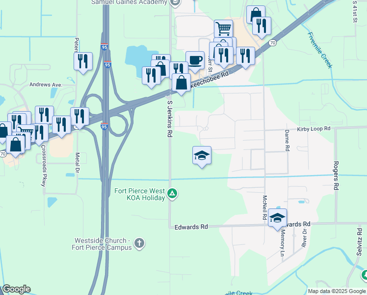 map of restaurants, bars, coffee shops, grocery stores, and more near 2850 South Jenkins Road in Fort Pierce