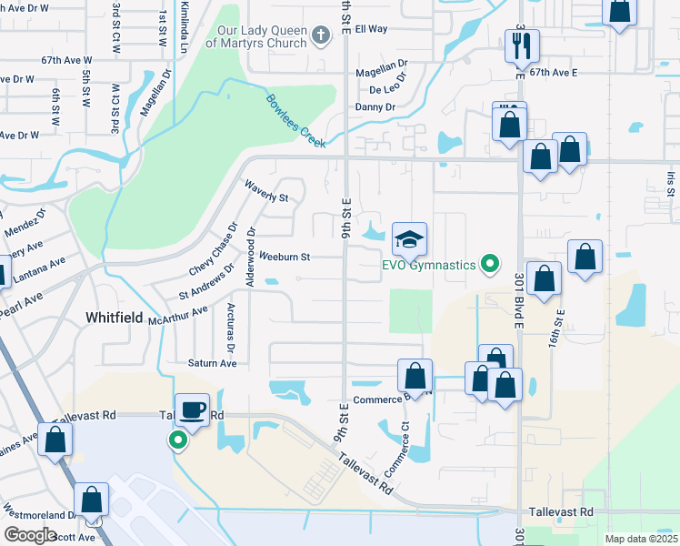 map of restaurants, bars, coffee shops, grocery stores, and more near 858 Weeburn Street in Sarasota