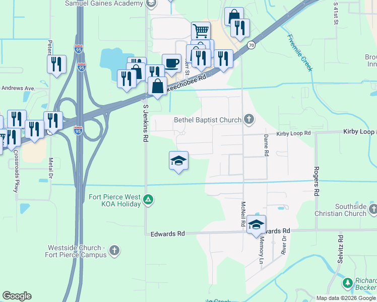 map of restaurants, bars, coffee shops, grocery stores, and more near 5090 Garner Street in Fort Pierce