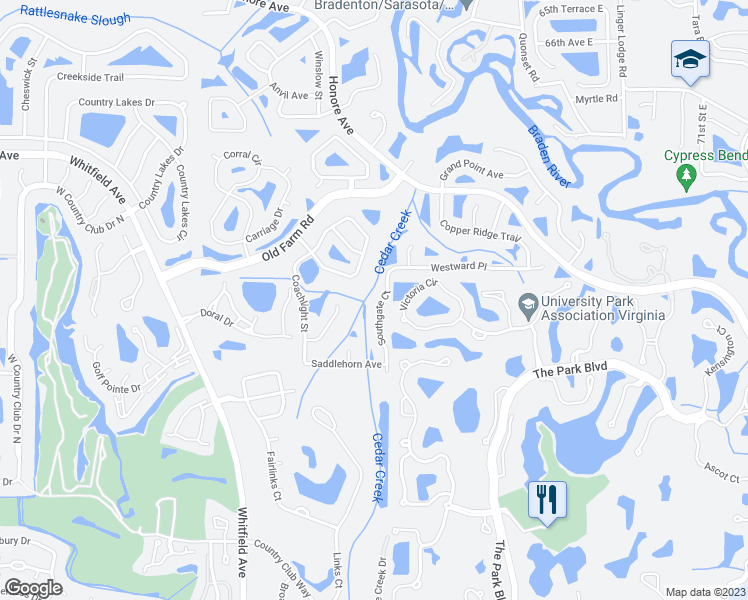 map of restaurants, bars, coffee shops, grocery stores, and more near 7122 Southgate Court in Sarasota