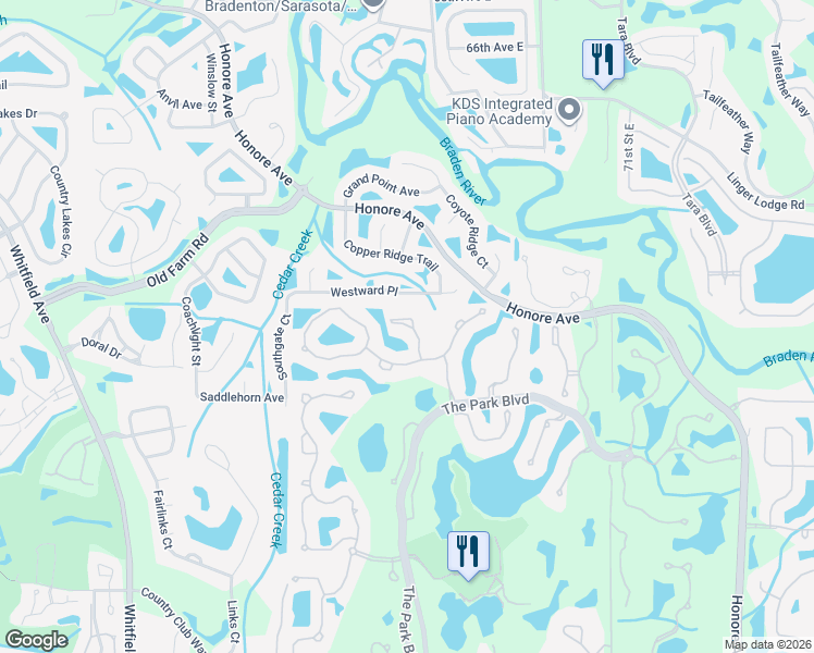 map of restaurants, bars, coffee shops, grocery stores, and more near 7123 Prestwick Court in Manatee County