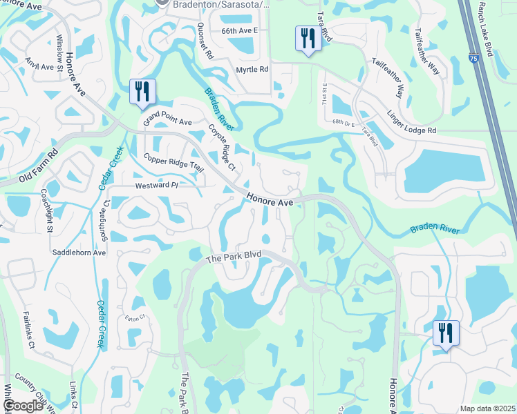 map of restaurants, bars, coffee shops, grocery stores, and more near 7105 Saint Johns Way in Manatee County
