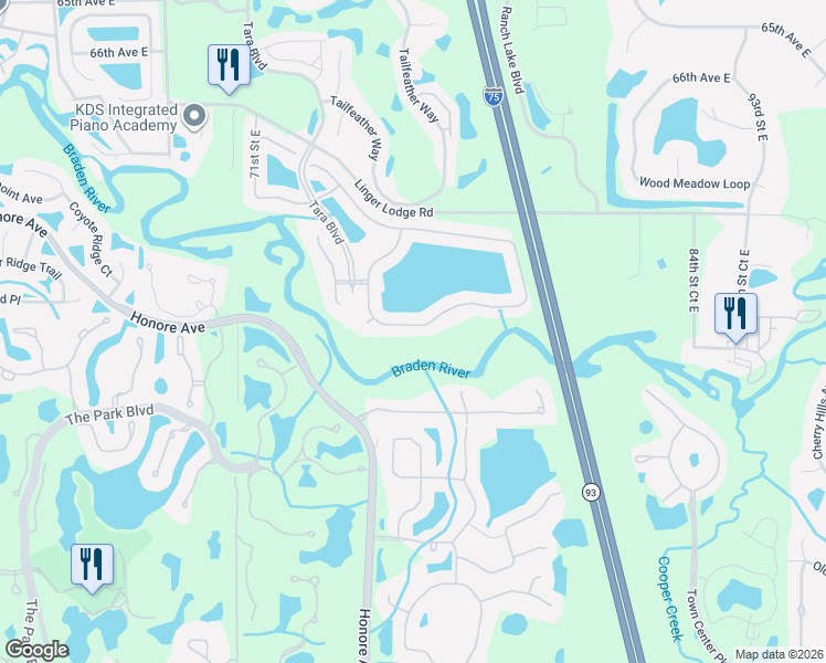 map of restaurants, bars, coffee shops, grocery stores, and more near 6996 74th Street Circle East in Bradenton