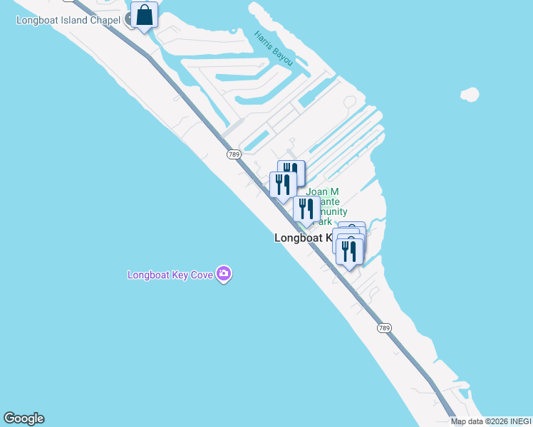 map of restaurants, bars, coffee shops, grocery stores, and more near 5621 Gulf of Mexico Drive in Longboat Key