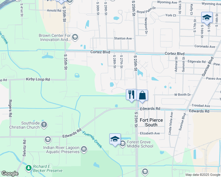 map of restaurants, bars, coffee shops, grocery stores, and more near 2607 Wildwood Lane in Fort Pierce