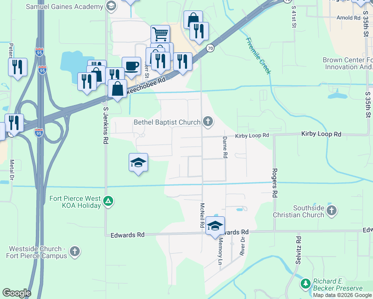 map of restaurants, bars, coffee shops, grocery stores, and more near 5055 Garner Street in Fort Pierce