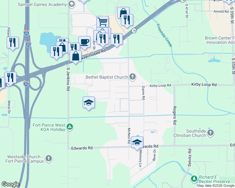 map of restaurants, bars, coffee shops, grocery stores, and more near 5055 Garner Street in Fort Pierce