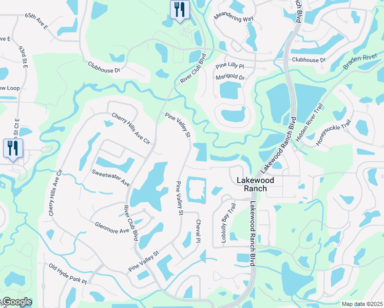 map of restaurants, bars, coffee shops, grocery stores, and more near 7109 Pine Valley St in Bradenton