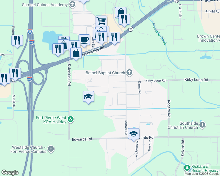 map of restaurants, bars, coffee shops, grocery stores, and more near 5090 Garner Street in Fort Pierce