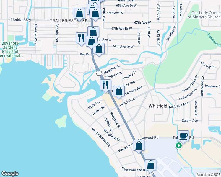 map of restaurants, bars, coffee shops, grocery stores, and more near 205 Montgomery Avenue in Sarasota