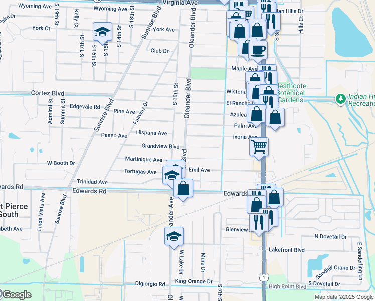 map of restaurants, bars, coffee shops, grocery stores, and more near 2902 Oleander Boulevard in Fort Pierce