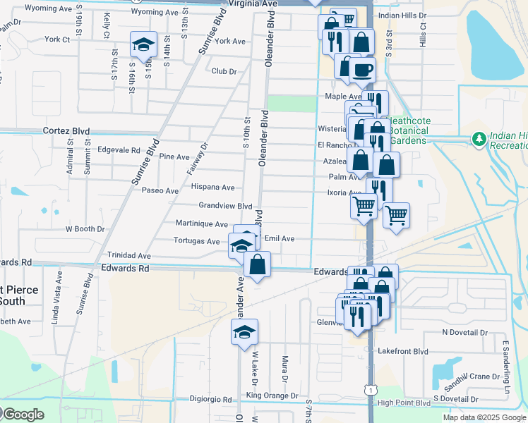 map of restaurants, bars, coffee shops, grocery stores, and more near 2902 Oleander Boulevard in Fort Pierce