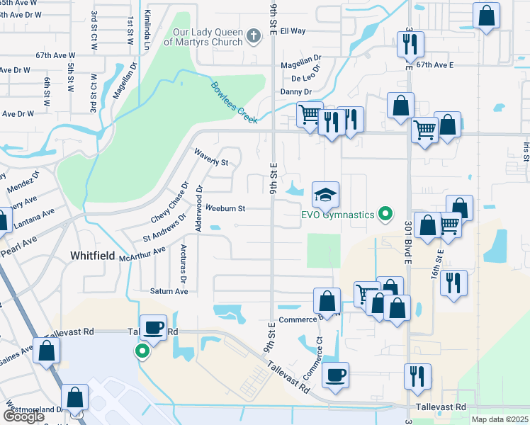 map of restaurants, bars, coffee shops, grocery stores, and more near 858 Weeburn Street in Sarasota