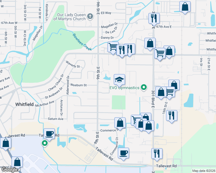 map of restaurants, bars, coffee shops, grocery stores, and more near 915 Wee Burn Place in Sarasota