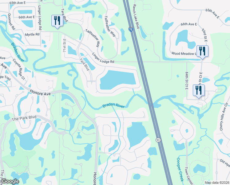 map of restaurants, bars, coffee shops, grocery stores, and more near 6996 74th Street Circle East in Bradenton