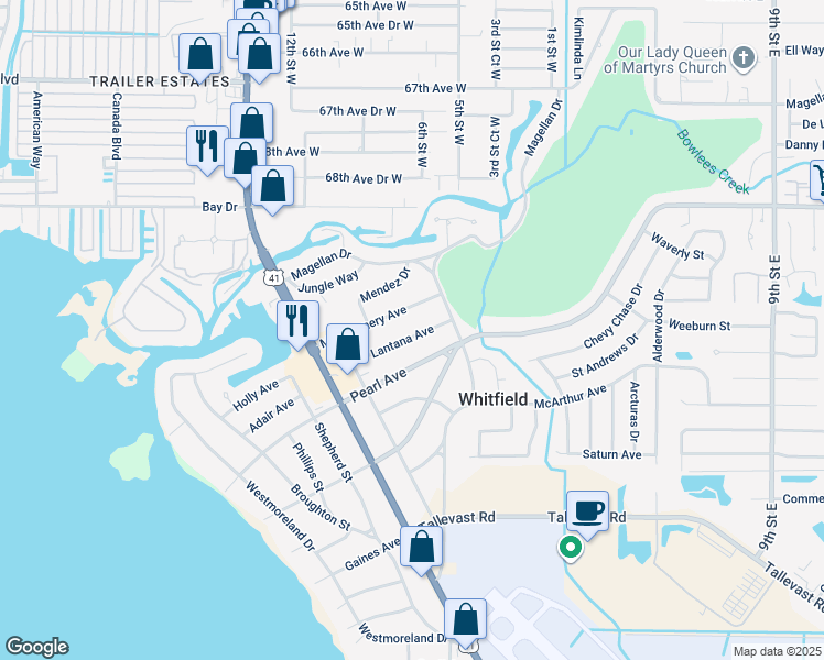 map of restaurants, bars, coffee shops, grocery stores, and more near 357 Lantana Avenue in Sarasota