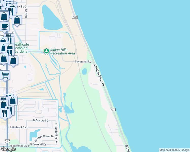 map of restaurants, bars, coffee shops, grocery stores, and more near 2827 South Indian River Drive in Fort Pierce