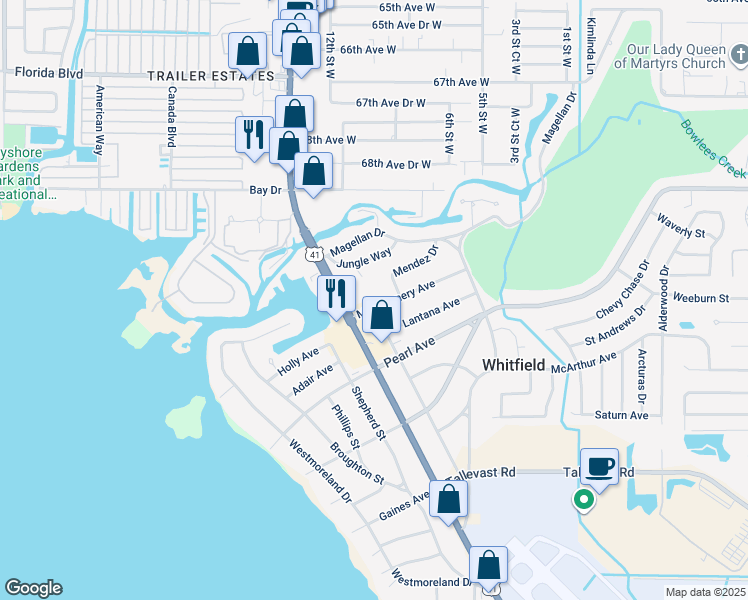 map of restaurants, bars, coffee shops, grocery stores, and more near 303 Montgomery Avenue in Sarasota
