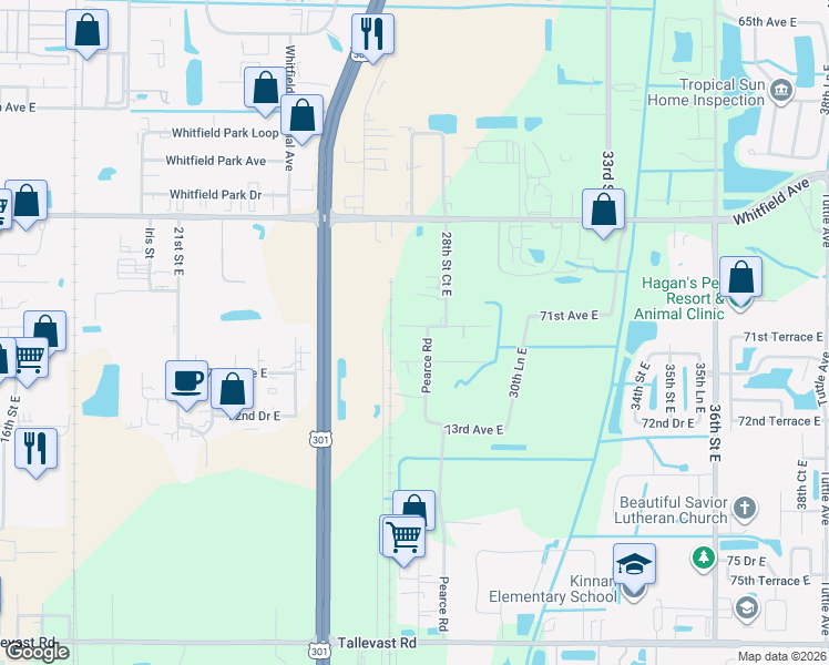 map of restaurants, bars, coffee shops, grocery stores, and more near 2704 71st Avenue East in Sarasota