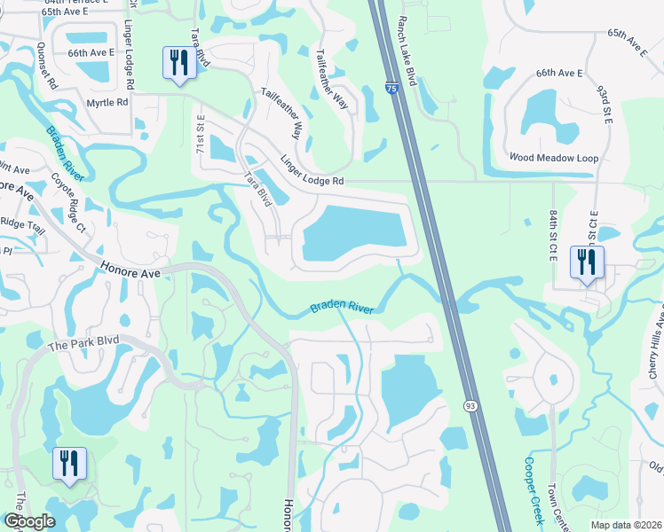 map of restaurants, bars, coffee shops, grocery stores, and more near 6996 74th Street Circle East in Bradenton