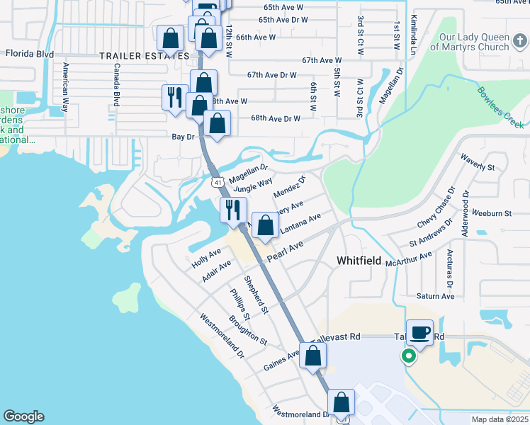 map of restaurants, bars, coffee shops, grocery stores, and more near 303 Montgomery Avenue in Sarasota