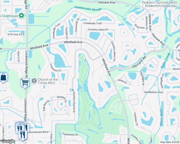 map of restaurants, bars, coffee shops, grocery stores, and more near 7110 Fairway Bend Lane in Sarasota