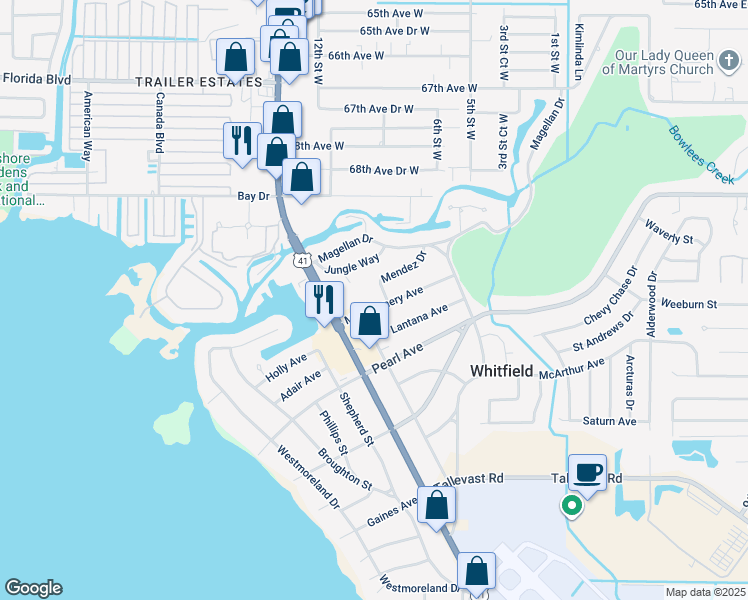 map of restaurants, bars, coffee shops, grocery stores, and more near 303 Montgomery Avenue in Sarasota