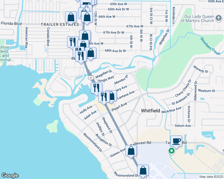 map of restaurants, bars, coffee shops, grocery stores, and more near 303 Montgomery Avenue in Sarasota