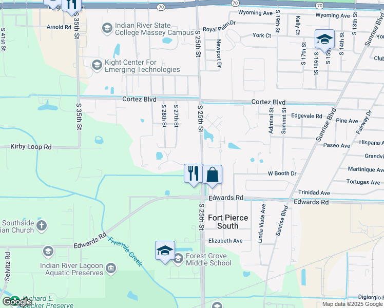 map of restaurants, bars, coffee shops, grocery stores, and more near 2909 South 25th Street in Fort Pierce