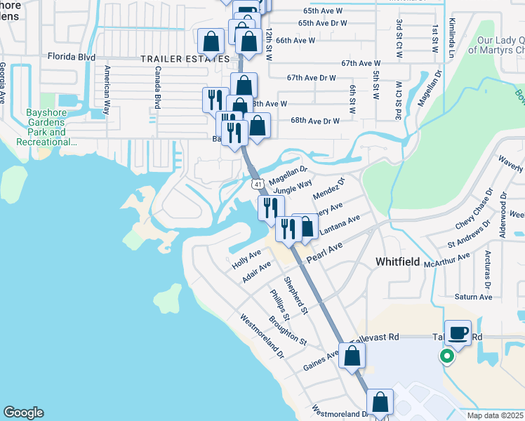 map of restaurants, bars, coffee shops, grocery stores, and more near 205 Montgomery Avenue in Sarasota