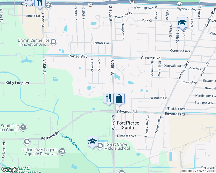 map of restaurants, bars, coffee shops, grocery stores, and more near 2909 South 25th Street in Fort Pierce