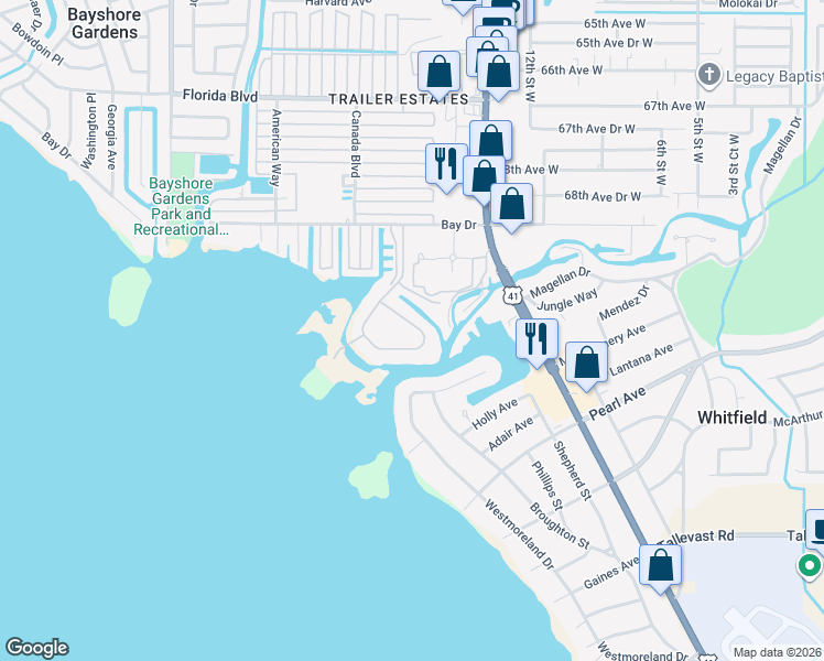 map of restaurants, bars, coffee shops, grocery stores, and more near 7072 Hawks Harbor Circle in Bradenton