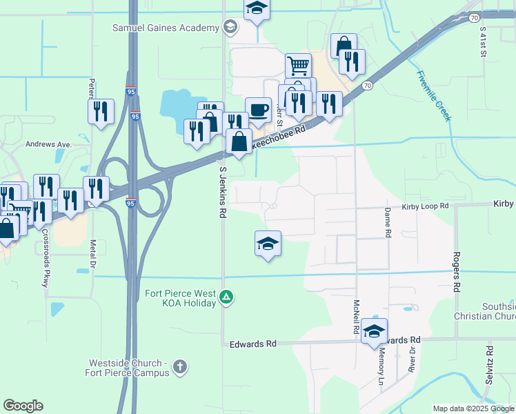 map of restaurants, bars, coffee shops, grocery stores, and more near 2674 South Jenkins Road in Fort Pierce