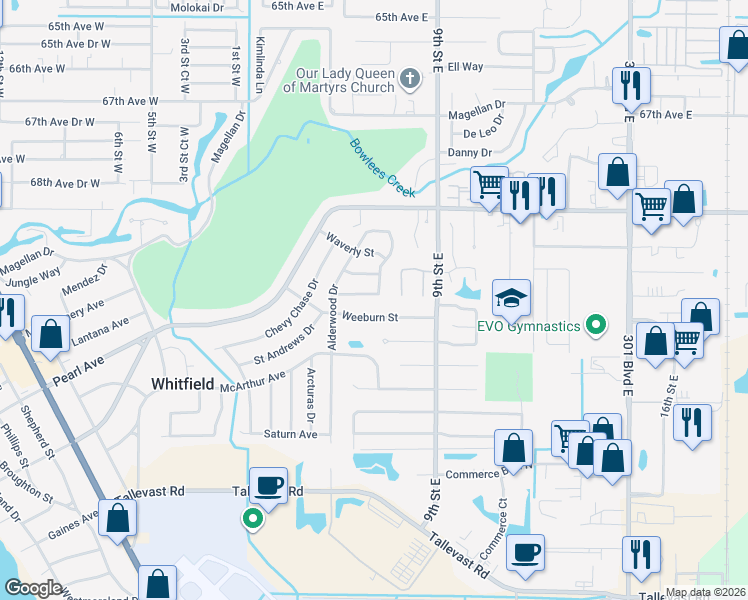 map of restaurants, bars, coffee shops, grocery stores, and more near 819 70th Drive East in Sarasota
