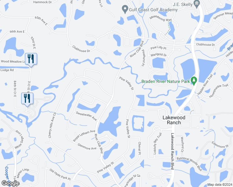 map of restaurants, bars, coffee shops, grocery stores, and more near 7015 River Club Boulevard in Bradenton
