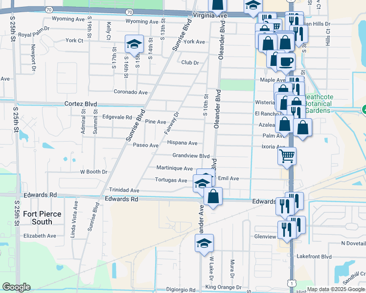 map of restaurants, bars, coffee shops, grocery stores, and more near 1017 Hispana Avenue in Fort Pierce