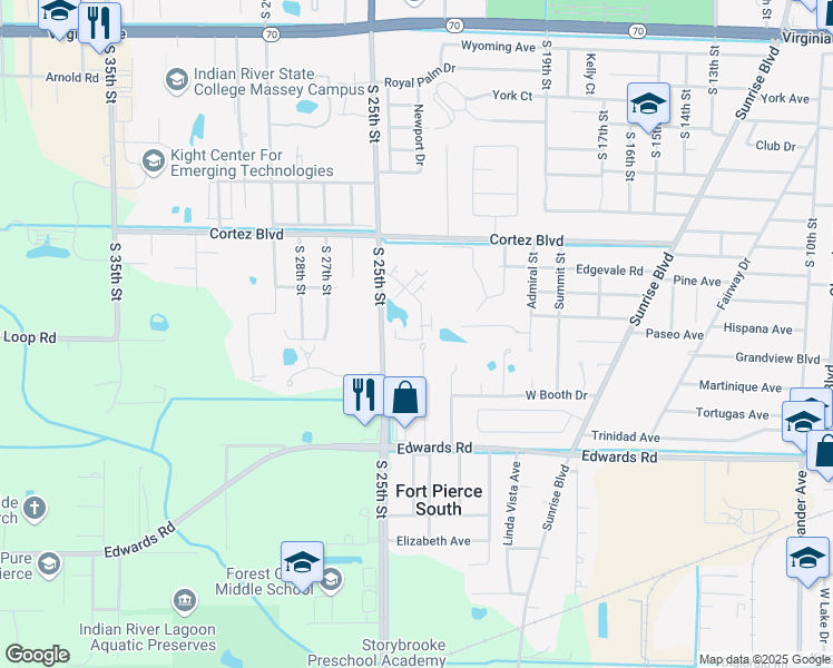 map of restaurants, bars, coffee shops, grocery stores, and more near 2827 Stoneway Lane in Fort Pierce