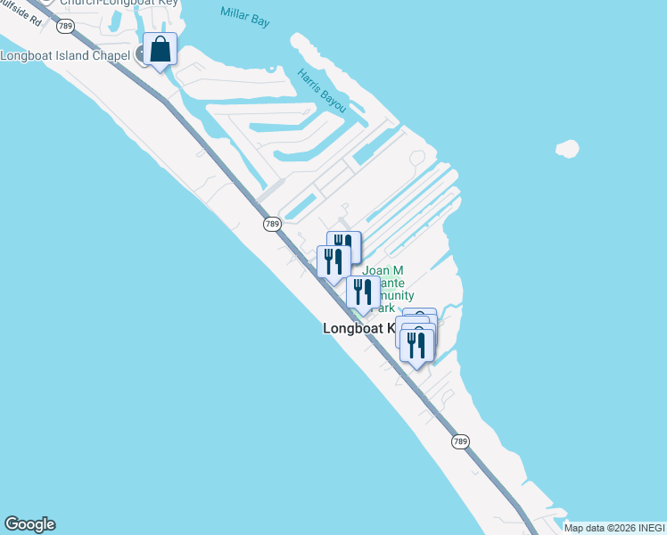 map of restaurants, bars, coffee shops, grocery stores, and more near 5630 Gulf of Mexico Drive in Longboat Key