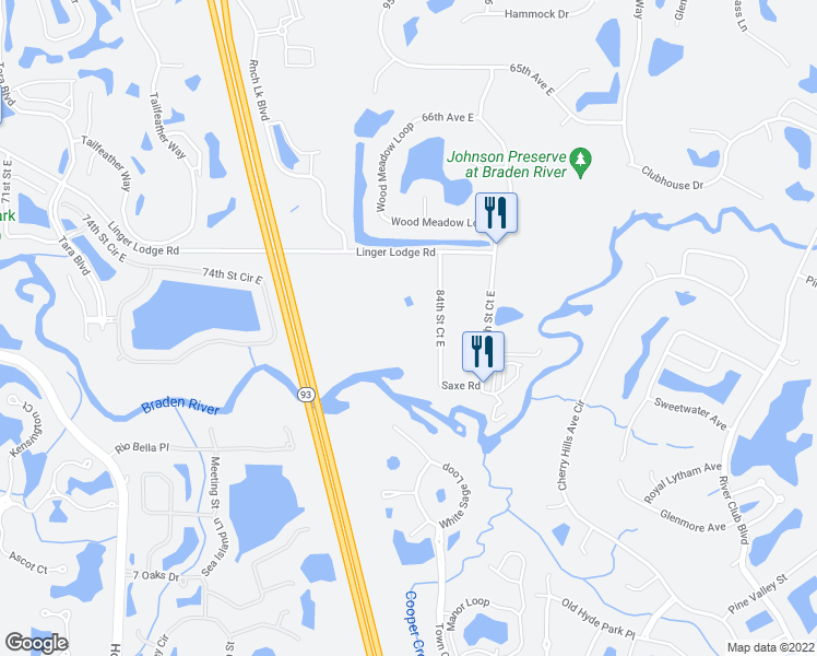 map of restaurants, bars, coffee shops, grocery stores, and more near 8330 Linger Lodge Road in Bradenton