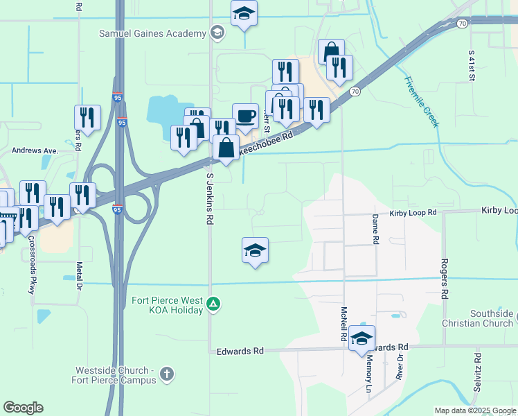 map of restaurants, bars, coffee shops, grocery stores, and more near 2674 South Jenkins Road in Fort Pierce