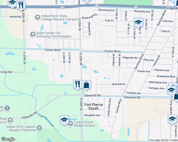 map of restaurants, bars, coffee shops, grocery stores, and more near 2825 Stoneway Lane in Fort Pierce