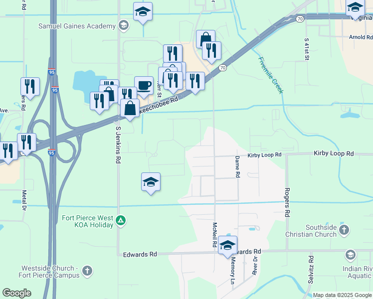 map of restaurants, bars, coffee shops, grocery stores, and more near 5081 Kirby Loop Road in Fort Pierce