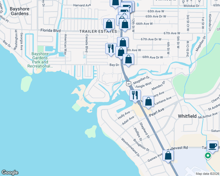 map of restaurants, bars, coffee shops, grocery stores, and more near 1504 Bowlees Cove in Bradenton