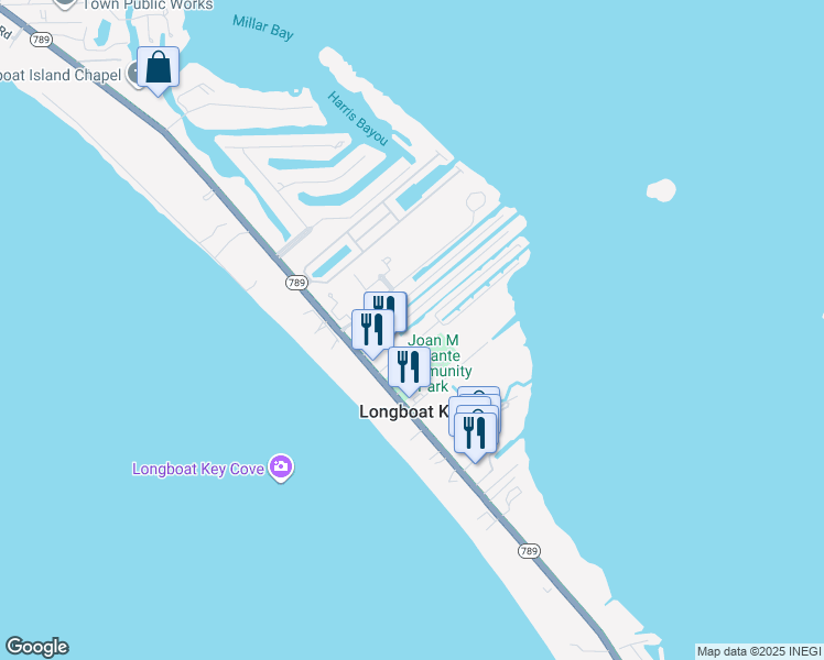 map of restaurants, bars, coffee shops, grocery stores, and more near 615 Saint Judes Drive North in Longboat Key