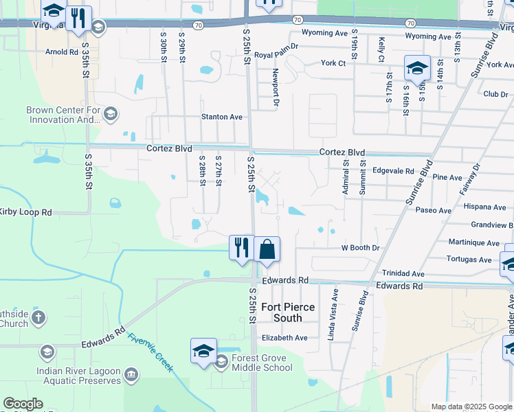 map of restaurants, bars, coffee shops, grocery stores, and more near 2835 Stoneway Lane in Fort Pierce