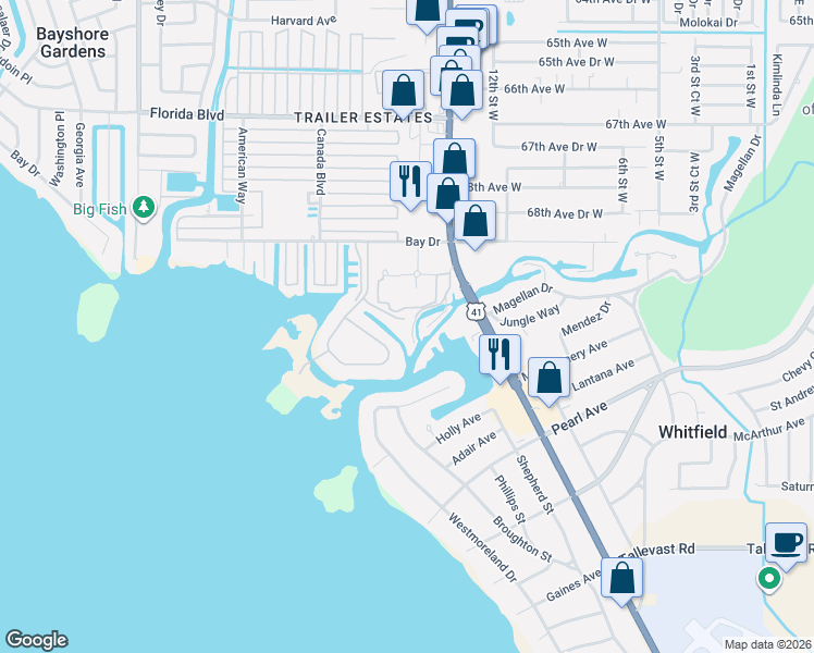 map of restaurants, bars, coffee shops, grocery stores, and more near 1504 Bowlees Cove in Bradenton